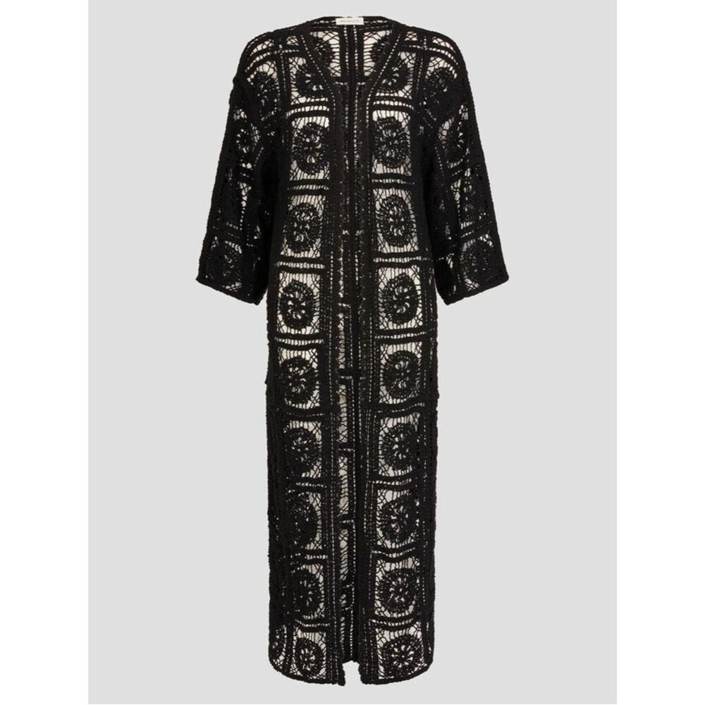 RAJ Crochet Long Kimono Black One Size